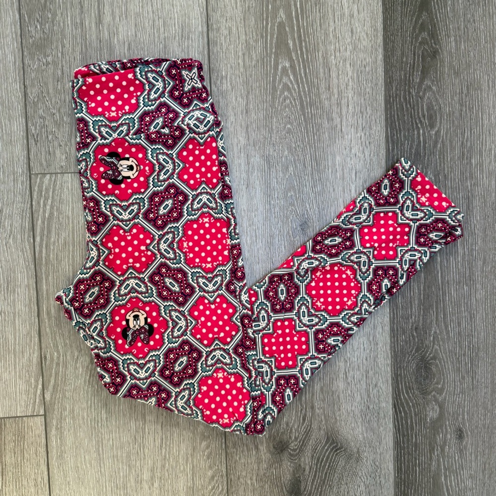 LULAROE DISNEY MINNIE MOUSE GEOMETRIC PRINT LEGGINGS PINK ONE SIZE